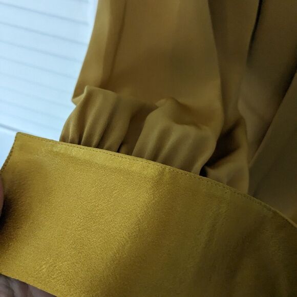 Jac Dale Vtg Blouse Womens sz 4 Mustard Yellow Silky Cuff Pleated Retro Glam 90s - Picture 2 of 12